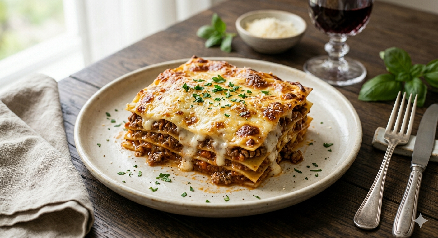 Lasanha à Bolonhesa Clássica com Molho Béchamel Aveludado
